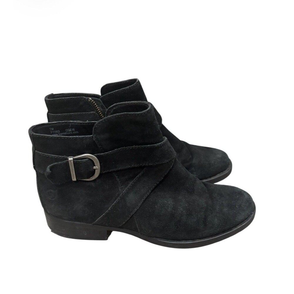 Born Women’s Black Low Heeled Women's Trinculo Ankle Booties Sz 7M Moto Side Zip